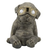 Benjara BM238228 15 Inches Resin Slouching Dog Accent Decor with Solar Glasses, Antique Gold
