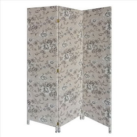Benjara BM238281 71 Inch 3 Panel Fabric Room Divider with Floral Print, Gray