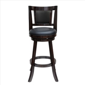 Benjara BM239714 29 Inches Swivel Wooden Frame Counter Stool with Padded Back, Dark Brown