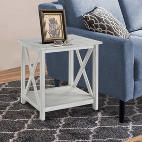 Benjara BM239762 1 Open Shelf Wooden End Table with X Shaped Accents, White