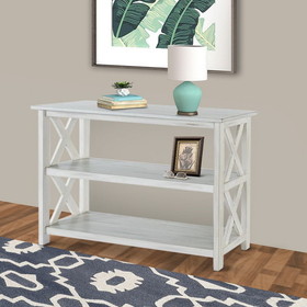Benjara BM239763 2 Shelf Wooden Entryway Table with X Shaped Accent, White