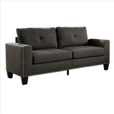 Benjara BM239784 Fabric Upholstered Sofa with Track Arms and Nailhead Trim, Dark Gray