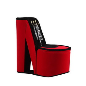 Benjara BM240354 High Heel Shoe Jewelry Box with 3 Hooks and Storage, Red