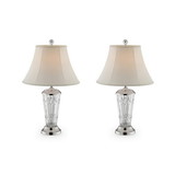 Benjara BM240443 Table Lamp with Semi Fluted Glass Base, Set of 2, Off White
