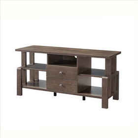 Benjara BM240837 TV Stand with 4 Wooden Shelves and 2 Drawers, Brown