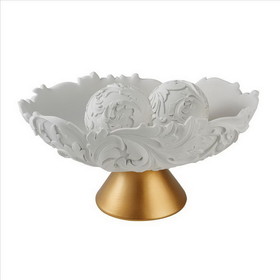 Benjara BM240863 Bowl with Baroque Scroll Design with 2 Spheres, White