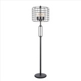 Benjara BM240864 Cage Design Shade Metal Floor Lamp with Pull Chain Switch, Black