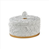 Benjara BM240880 Jewelry Box with Baroque Scroll Design and Crystal Accent, White