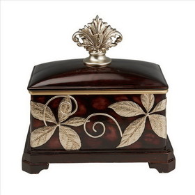 Benjara BM240881 Jewelry Box with Foliage Pattern and Lid, Brown