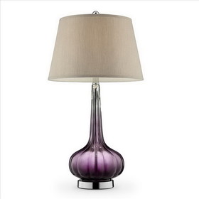 Benjara BM240896 Onion Shaped Body Glass Table Lamp with Tapered Shade, Purple