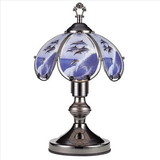 Benjara BM240942 Umbrella Shade Glass Table Lamp with Dolphin Print, Silver
