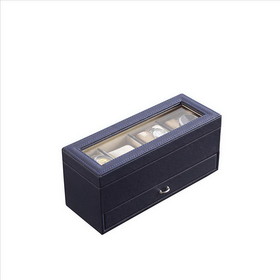 Benjara BM240949 Watch Case with Drawer Display and 4 Slots, Blue