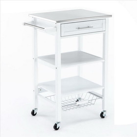 Benjara BM241846 Kitchen Cart with 2 Wooden Shelves and 1 Drawer, White