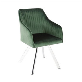 Benjara BM242109 Metal Swivel Dining Chair with Channel Tufted Seat, Green