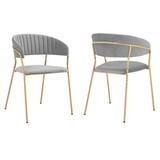 Benjara BM245950 Nara Modern Gray Velvet and Gold Metal Leg Dining Room Chairs - Set of 2