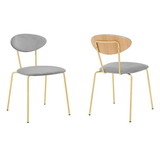 Benjara BM245962 Neo Modern Grey Velvet and Gold Metal Leg Dining Room Chairs - Set of 2