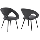 Benjara BM245963 Elin Gray Faux Leather and Black Metal Dining Chairs - Set of 2