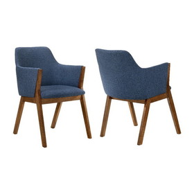 Benjara BM246042 Renzo Blue Fabric and Walnut Wood Dining Side Chairs - Set of 2