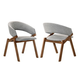 Benjara BM246050 Talulah Gray Fabric and Walnut Veneer Dining Side Chairs - Set of 2