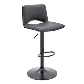 Benjara BM246077 Thierry Adjustable Swivel Gray Faux Leather and Black Metal Bar Stool