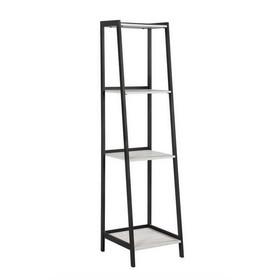 Benjara BM246100 Ladder Bookcase with 4 Tier Shelves and Metal Frame, Gray