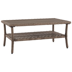 Benjara BM248091 Cocktail Table with Woven Resin Top, Gray