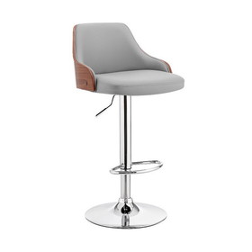 Benjara BM248174 Faux Leather and Metal Adjustable Bar Stool, Gray and Silver