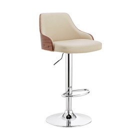 Benjara BM248175 Faux Leather and Metal Adjustable Bar Stool, Cream and Silver
