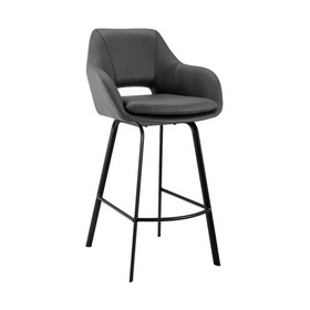 Benjara BM248190 26 Inch Leatherette and Metal Swivel Counter Stool, Black and Gray
