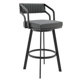 Benjara BM248211 26 Inch Barstool with Leatherette Padded Seat, Gray and Black