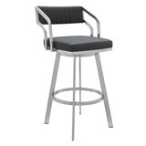 Benjara BM248213 26 Inch Metal Barstool with Leatherette Channel Stitching, Gray