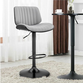 Benjara BM248222 Barstool with Channel Tufted Leatherette Seat, Gray and Black