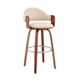 Benjara BM248260 26 Inch Leatherette Barstool with Curved Back, Cream and Brown