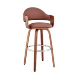 Benjara BM248264 26 Inch Leatherette Barstool with Curved Cushioned Back, Brown