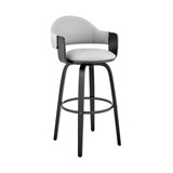 Benjara BM248268 26 Inch Leatherette Barstool with Curved Back, Gray and Black