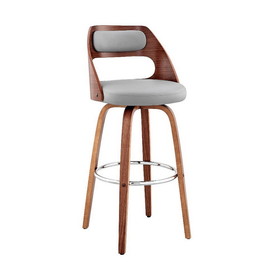 Benjara BM248300 30 Inch Leatherette Barstool with Cut Out Back, Gray and Brown