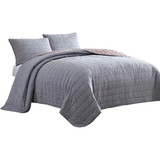 Benjara BM249995 Veria 3 Piece King Quilt Set with Channel Stitching The Urban Port, Gray and Pink