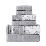 Benjara BM250058 Veria 6 Piece Towel Set with Paisley and Floral Motif Pattern The Urban Port, Gray