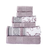 Benjara BM250060 Veria 6 Piece Towel Set with Paisley and Floral Motif Pattern The Urban Port, Purple
