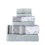 Benjara BM250061 Veria 6 Piece Towel Set with Paisley and Floral Pattern The Urban Port, Sage Blue