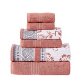 Benjara BM250063 Veria 6 Piece Towel Set with Paisley and Floral Pattern The Urban Port, Peach