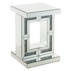 Benjara BM250186 Accent Table with Open Geometric Base and Acrylic Diamond Inlay, Silver