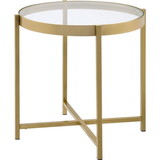 Benjara BM250228 End Table with Round Glass Top and Metal Frame, Gold