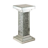 Benjara BM250239 Pedestal with Mirrored Trim and Faux Diamond Accent, Silver