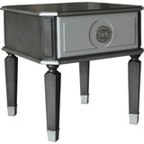 Benjara BM250262 MDF End Table with 1 Drawer and Turned Tapered Legs, Gray and Silver