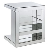 Benjara BM250272 Accent Table with Mirrored Panels and C Shape, Silver