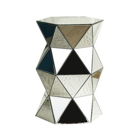 Benjara BM250273 Mirrored Pedestal with Geometric Design and Faceted Sides, Silver