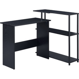 Benjara BM250315 Writing Desk with L Shaped Design and 3 Tier Wooden Shelves, Black