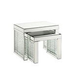 Benjara BM250367 Accent Table with Mirrored Top and Faux Crystal Accent, Small, Silver