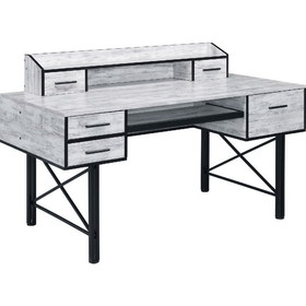 Benjara BM250379 Computer Desk with 5 Drawers and Grains, Antique White and Black